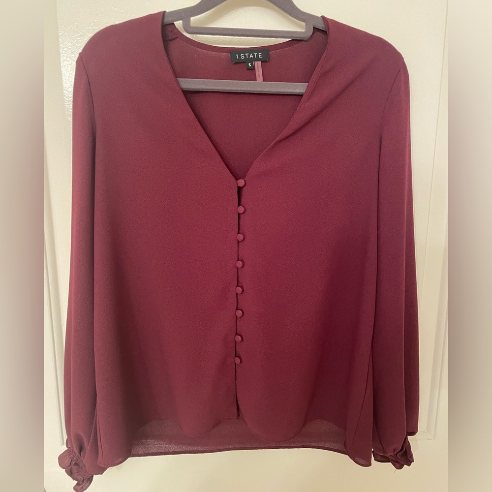 1.STATE button front blouse. Size small, plum